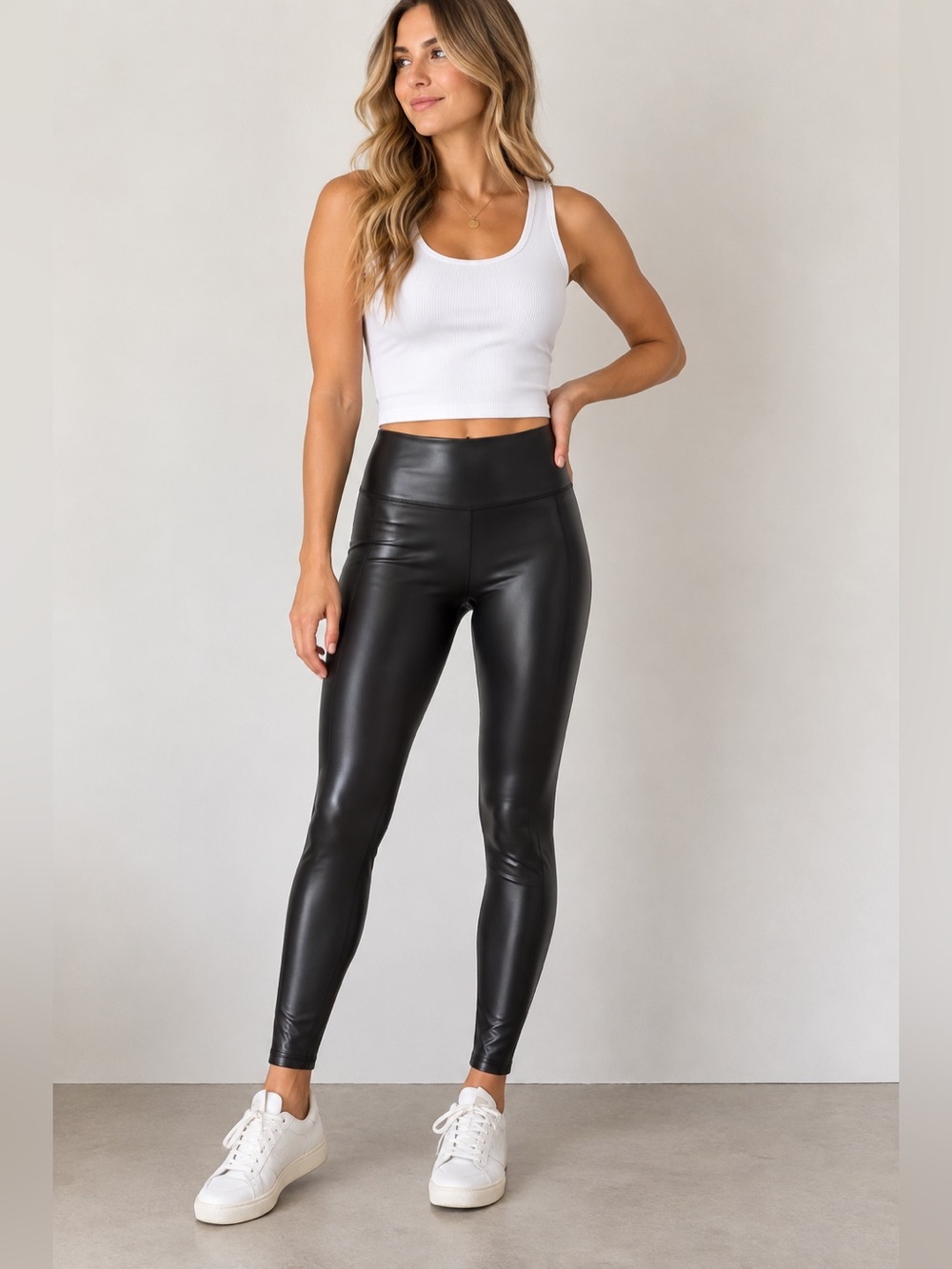 Spanx by Sara Blakely Sleek Black Faux Leather Leggings Size Small